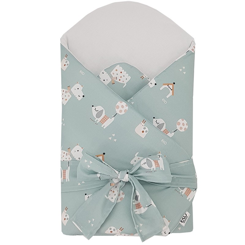 EKO Bebújós takaró pamutból kókusz kivehető betéttel és masnival Dogs Mint 75x75 cm