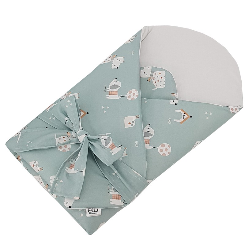 EKO Bebújós takaró pamutból kókusz kivehető betéttel és masnival Dogs Mint 75x75 cm