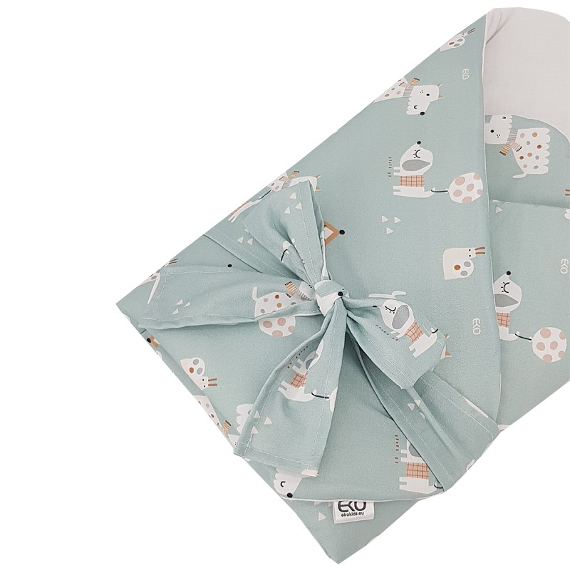 EKO Bebújós takaró pamutból kókusz kivehető betéttel és masnival Dogs Mint 75x75 cm