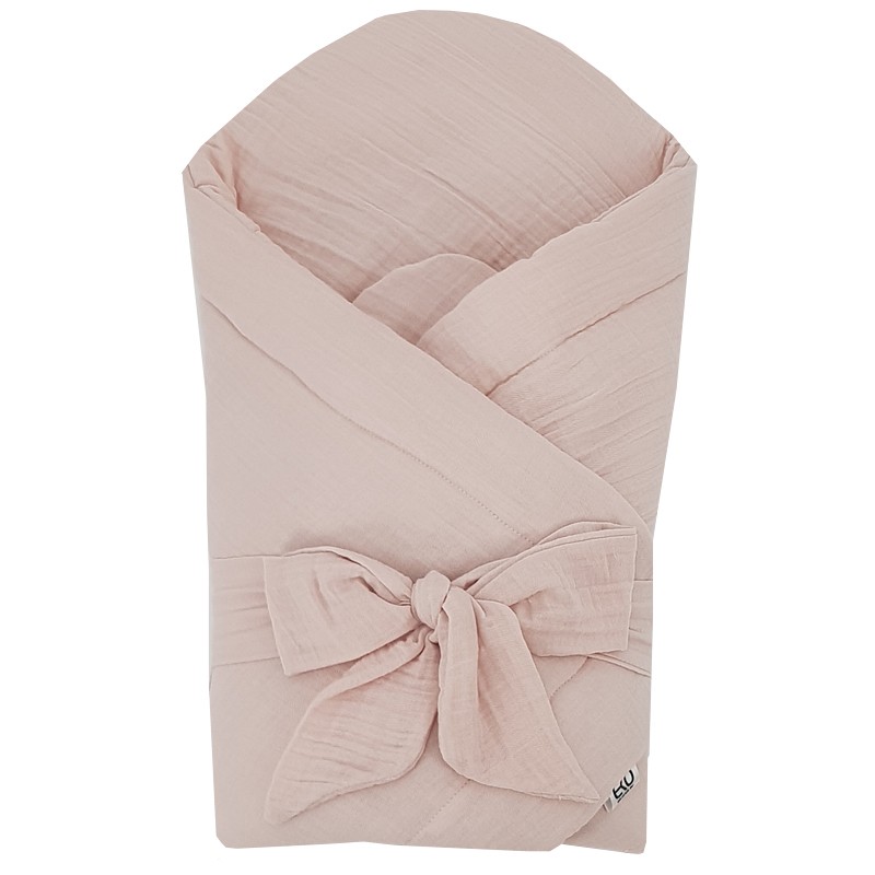 EKO Muszlin pólya kókusz kivehető betéttel és masnival Powder pink 75x75 cm