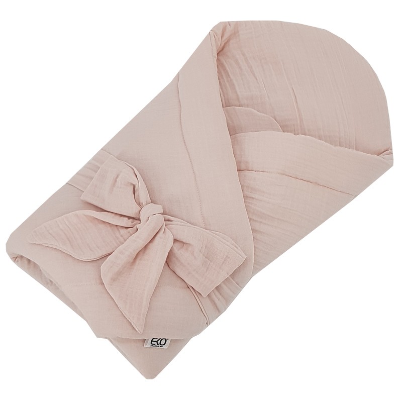 EKO Muszlin pólya kókusz kivehető betéttel és masnival Powder pink 75x75 cm