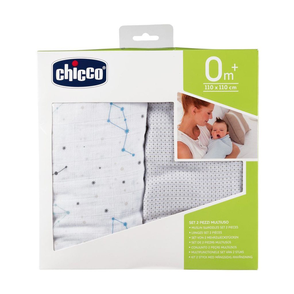 CHICCO Takaró és pólya pamut 2 az 1-ben Bárány és medve grey 2db, 110x110 cm