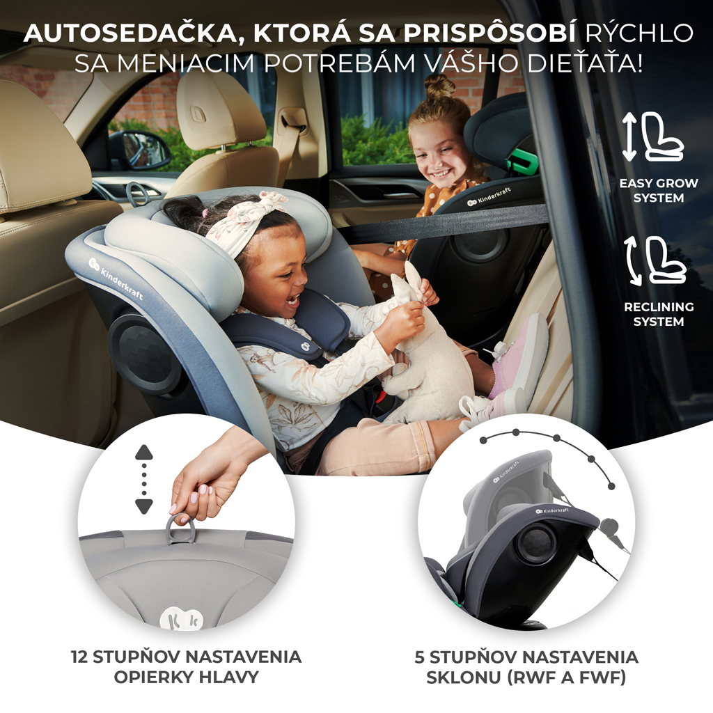 KINDERKRAFT Autósülés I-Grow i-Size 40-150 cm Szürke
