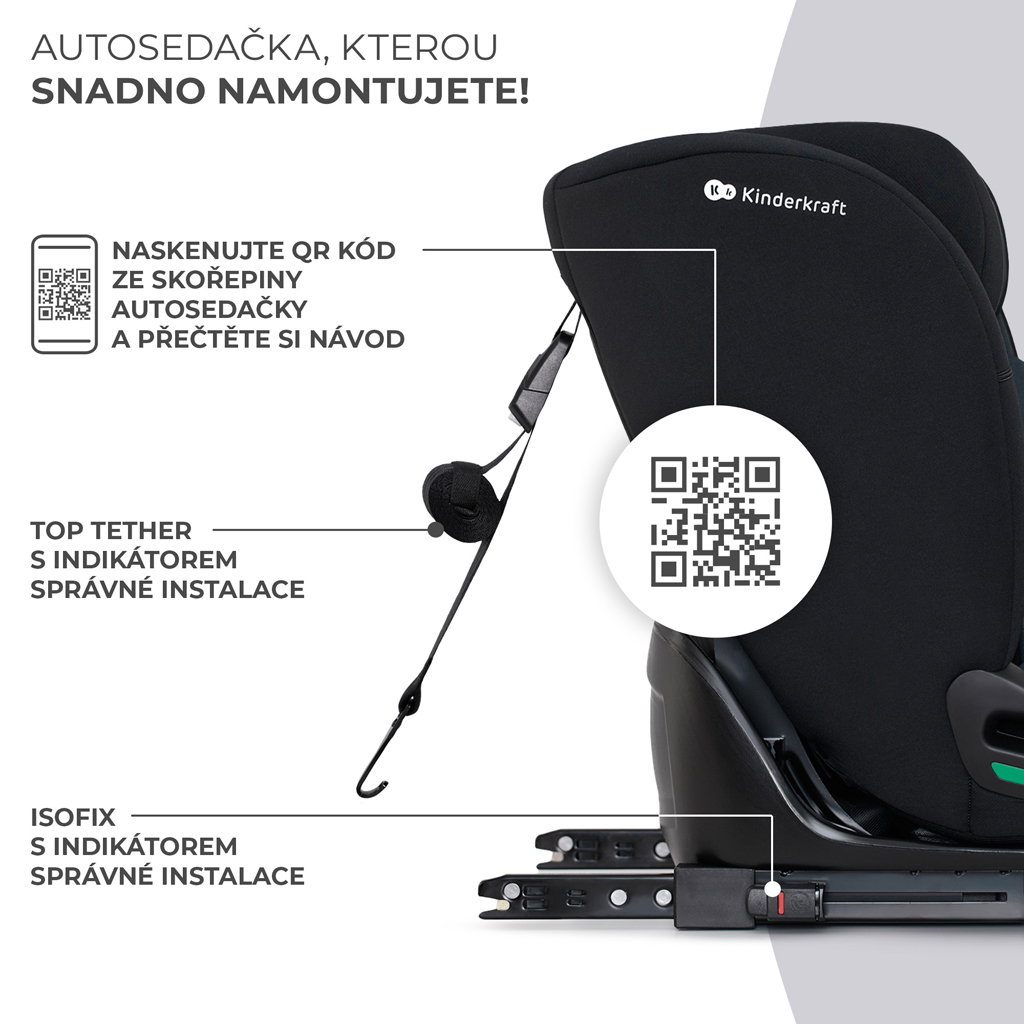 KINDERKRAFT Autósülés Oneto3 i-Size 76-150cm + Isofix Grafit fekete