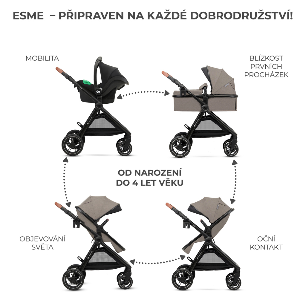 KINDERKRAFT Kombinált babakocsi 3 az 1-ben Esme Sand Beige