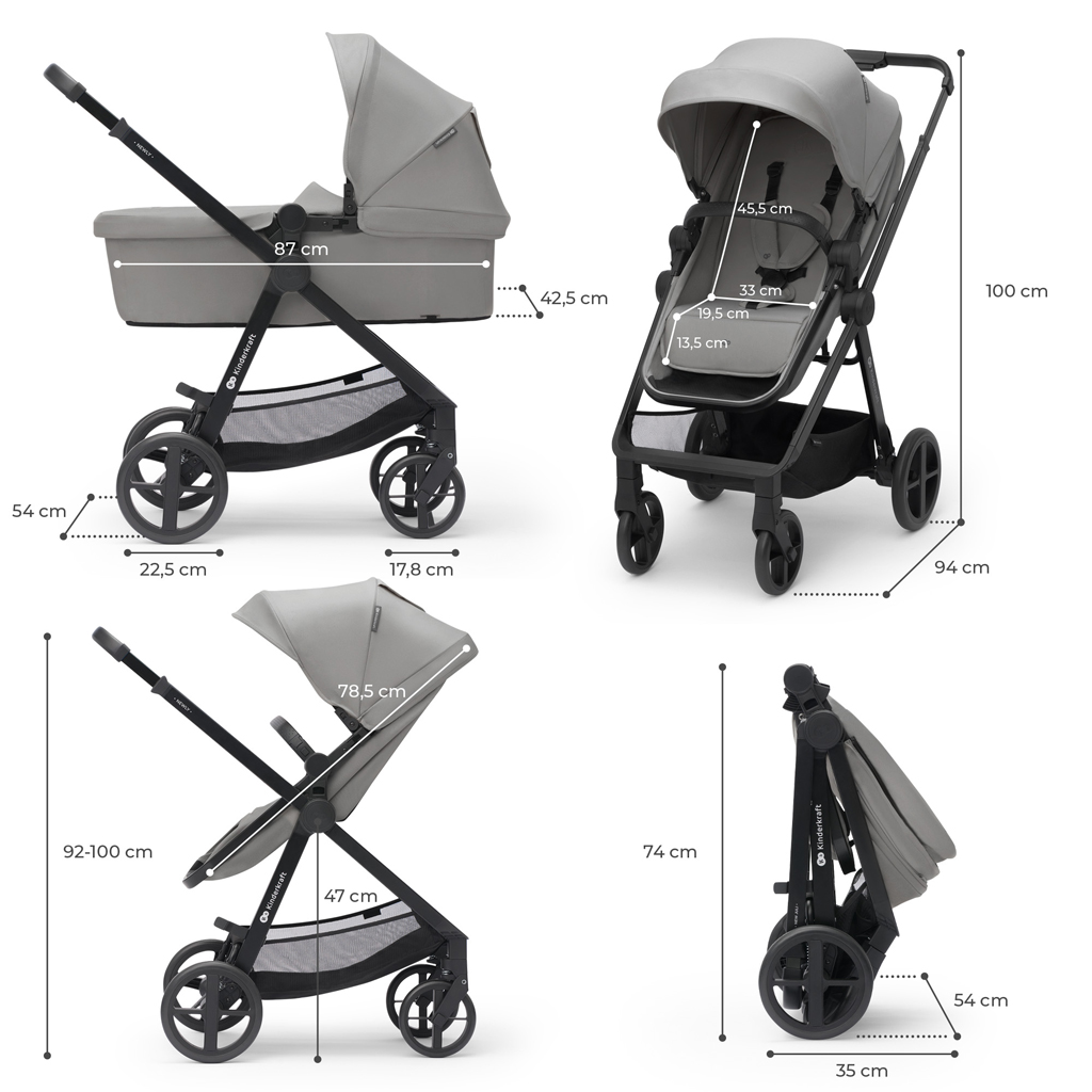 KINDERKRAFT Babakocsi kombinált 3 az 1-ben Newly Moonlight grey + Mink PRO