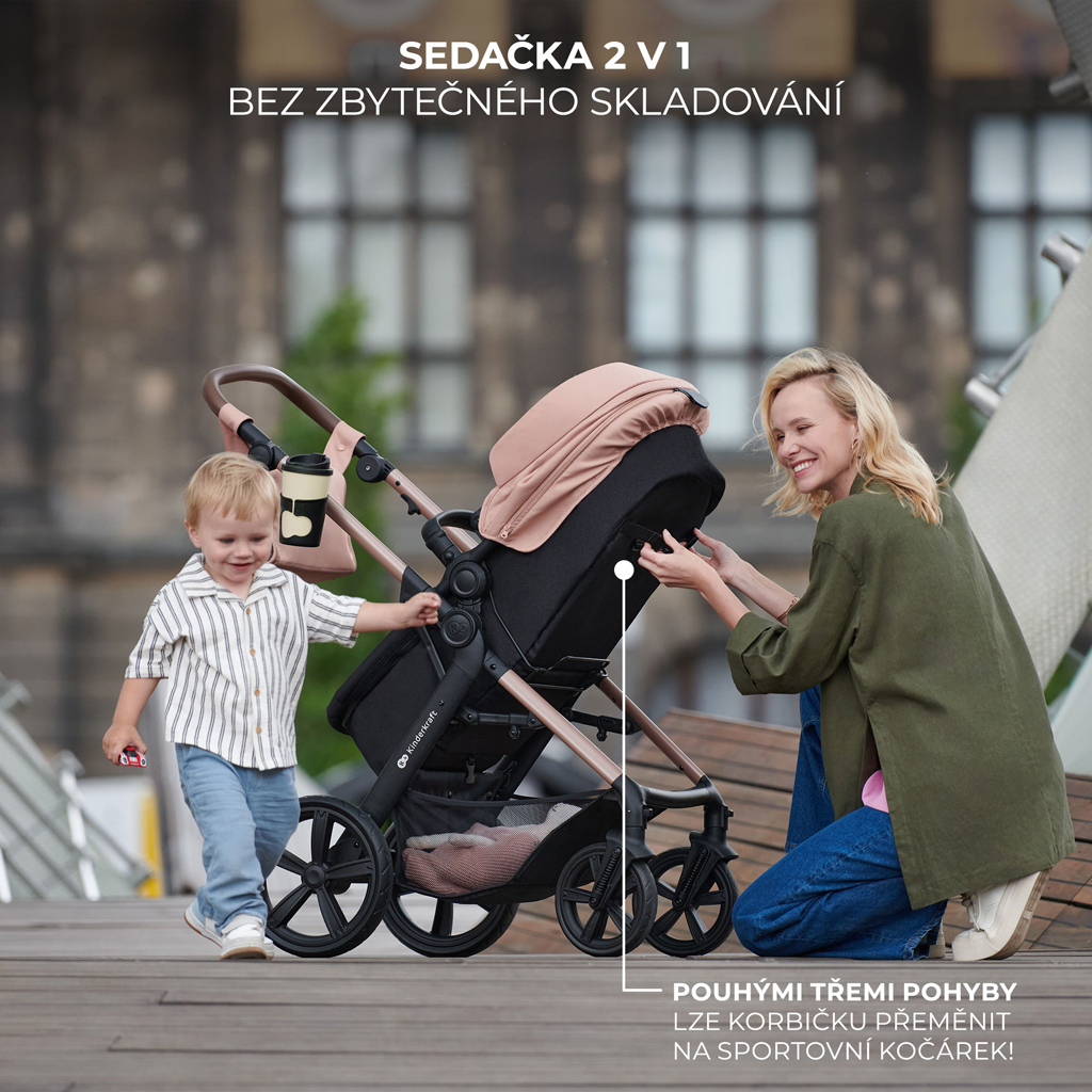 KINDERKRAFT Moov 2 3v1 kombinált babakocsi Pure Black - habkerekek