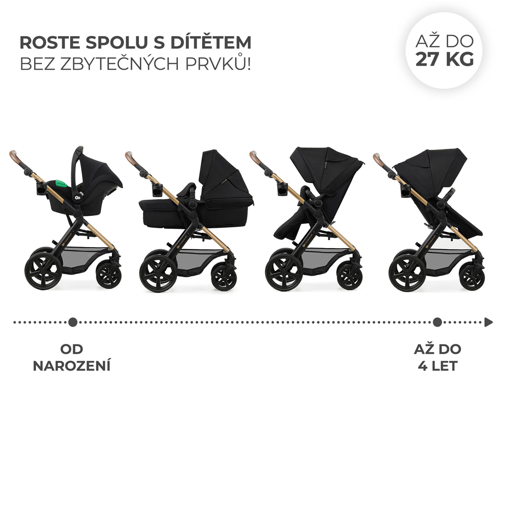 KINDERKRAFT Moov 2 3v1 kombinált babakocsi Pure Black - habkerekek