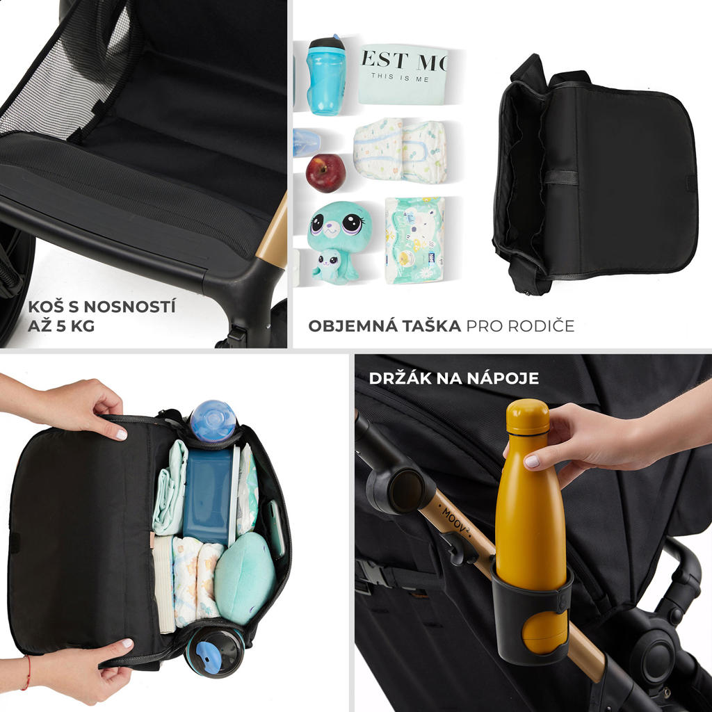 KINDERKRAFT Moov 2 3v1 kombinált babakocsi Pure Black - habkerekek