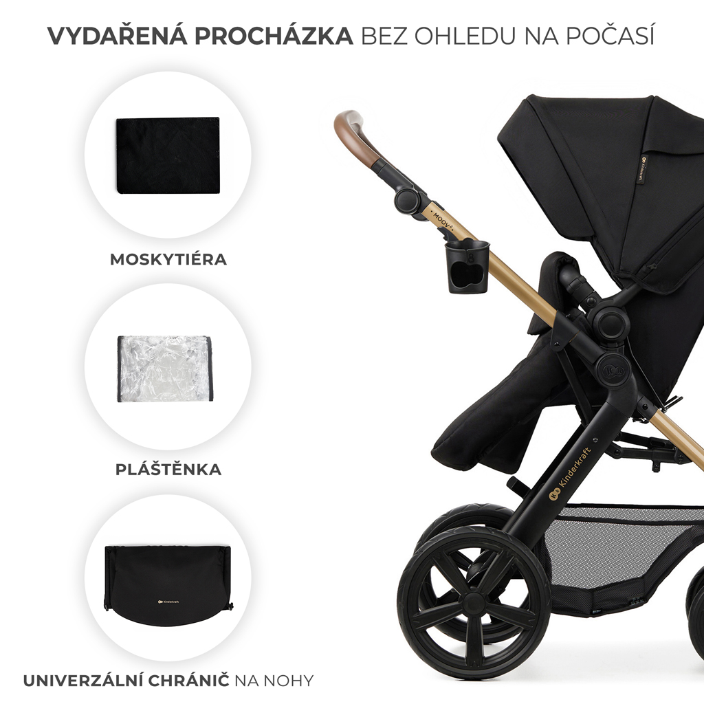 KINDERKRAFT Moov 2 3v1 kombinált babakocsi Pure Black - habkerekek