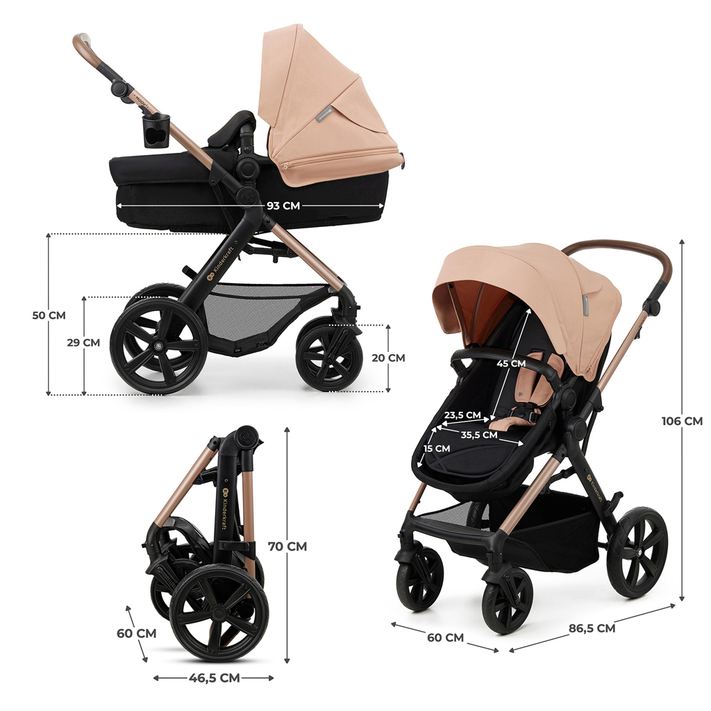 KINDERKRAFT Babakocsi kombinált Moov 2 3v1 Sand Beige - habkerekek