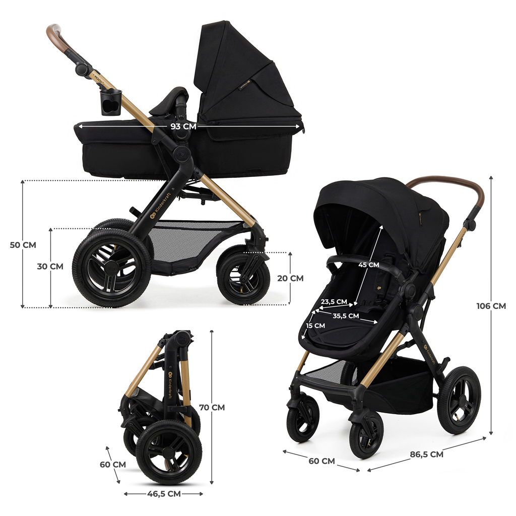 KINDERKRAFT Babakocsi kombi Moov 2 Air 3 az 1-ben Pure Black