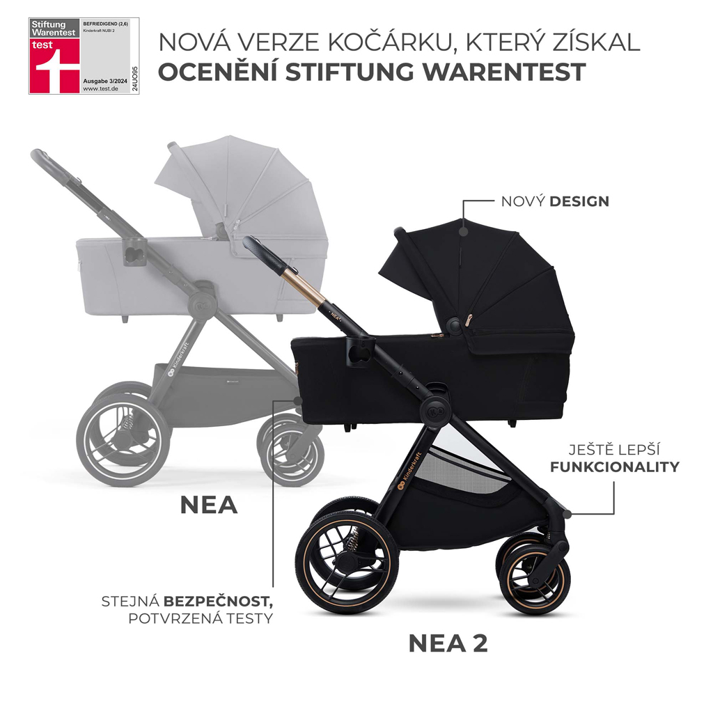KINDERKRAFT Kombinált babakocsi Nea 2 2in1 Midnigth Black