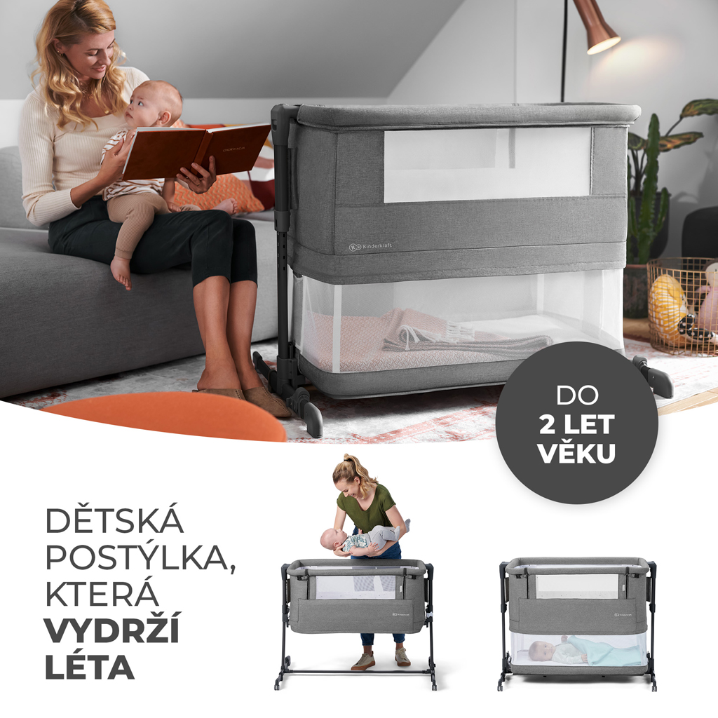 KINDERKRAFT Állítható magasságú gyermekágy Neste grow Grey Melange