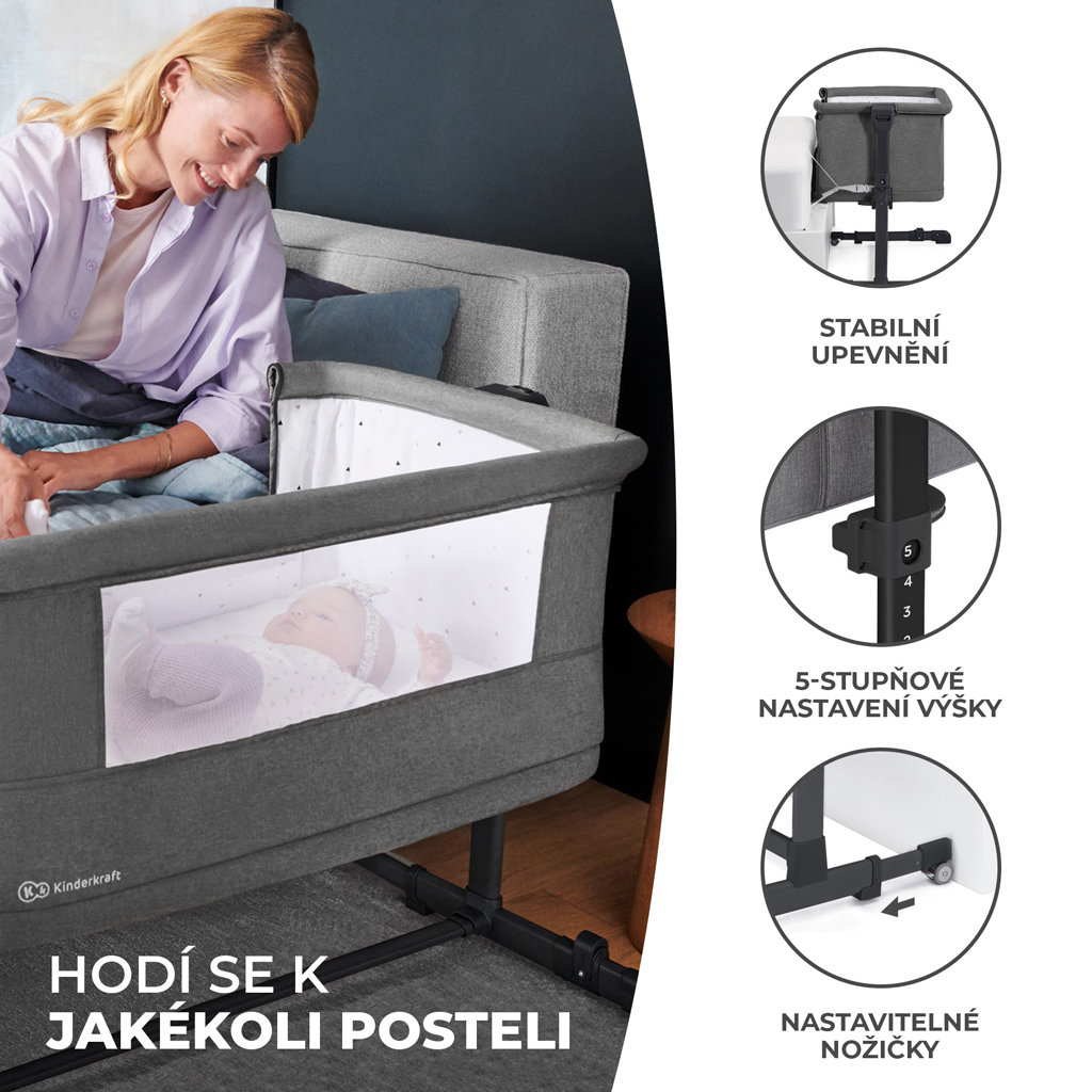 KINDERKRAFT Állítható magasságú gyermekágy Neste grow Light Grey Full Wood