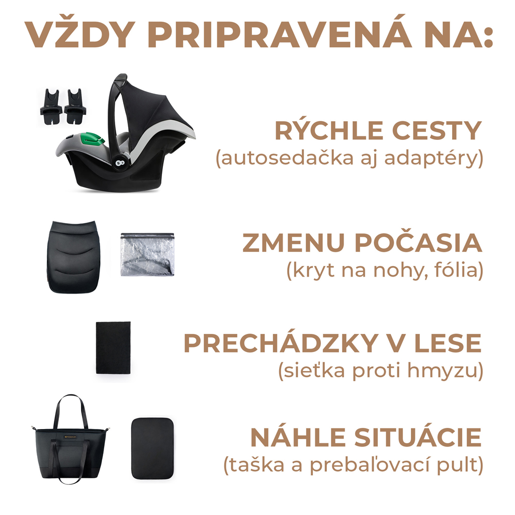 KINDERKRAFT SELECT Kombinált babakocsi 3in1  Prime 2 Venezian Black, Premium