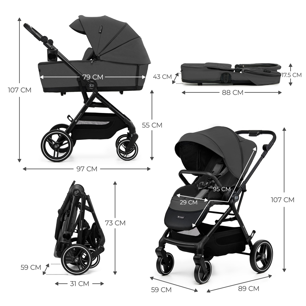 KINDERKRAFT SELECT Yoxi 2v1 kombinált babakocsi Moonlight Grey