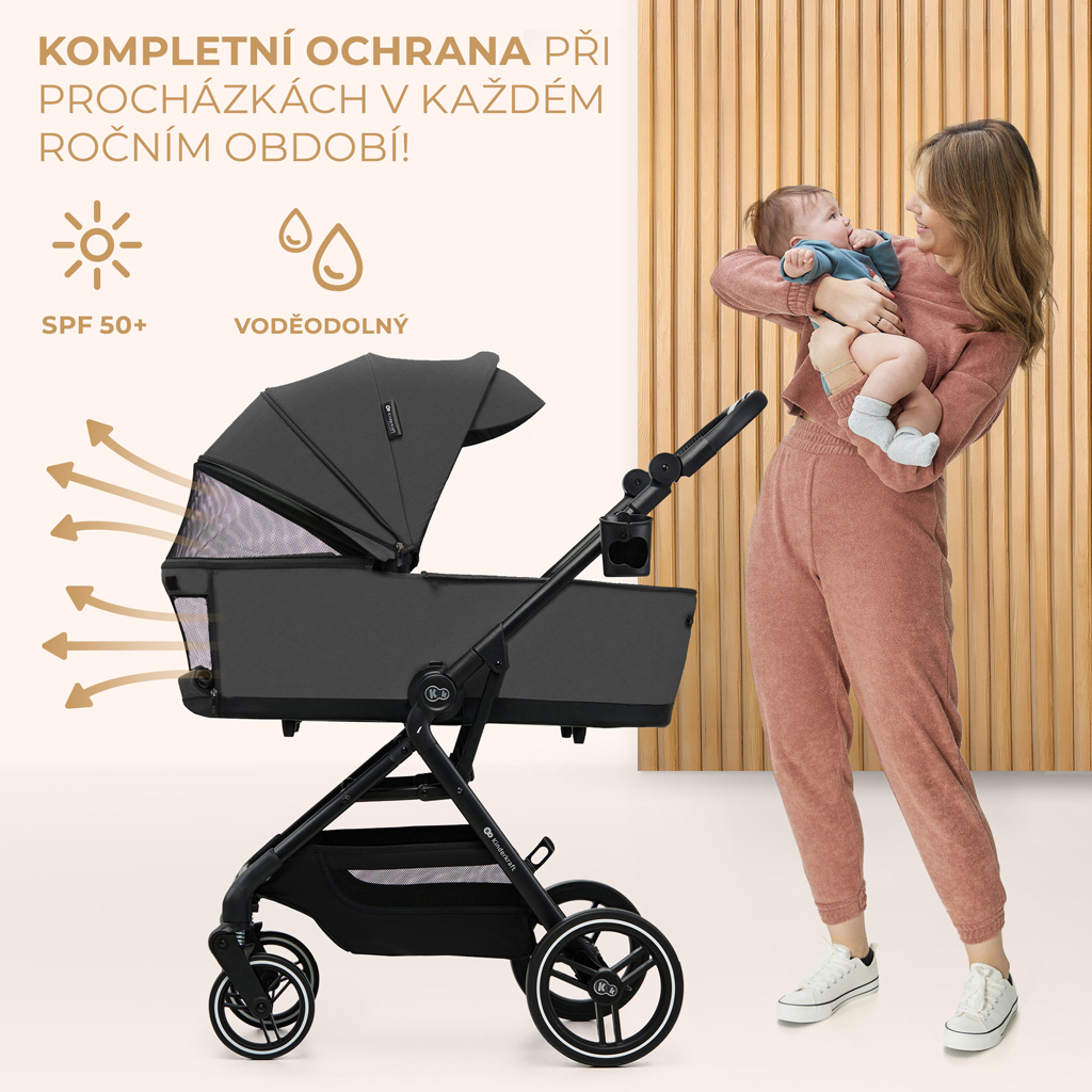 KINDERKRAFT SELECT Kombinált babakocsi Yoxi 3 az 1-ben Moonlight Grey