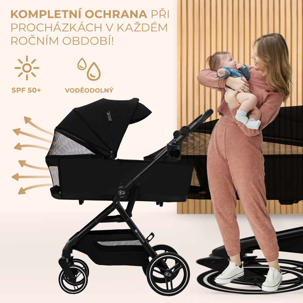 KINDERKRAFT SELECT Kombinált babakocsi Yoxi 3 az 1-ben Pure Black