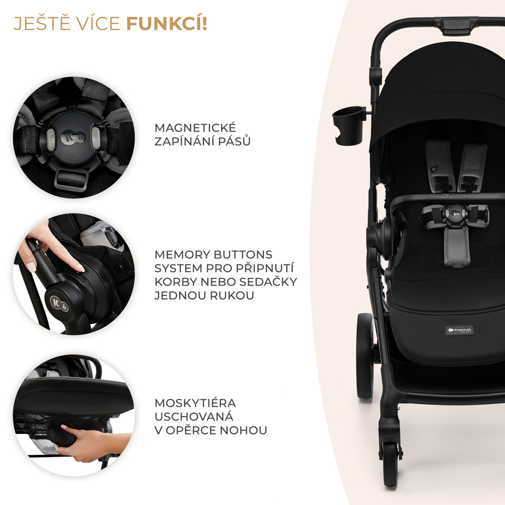 KINDERKRAFT SELECT Kombinált babakocsi Yoxi 3 az 1-ben Pure Black