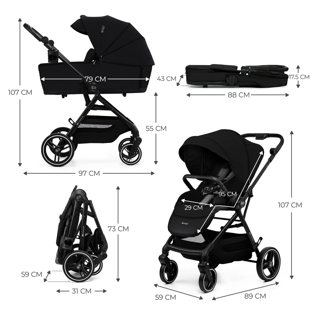 KINDERKRAFT SELECT Kombinált babakocsi Yoxi 3 az 1-ben Pure Black