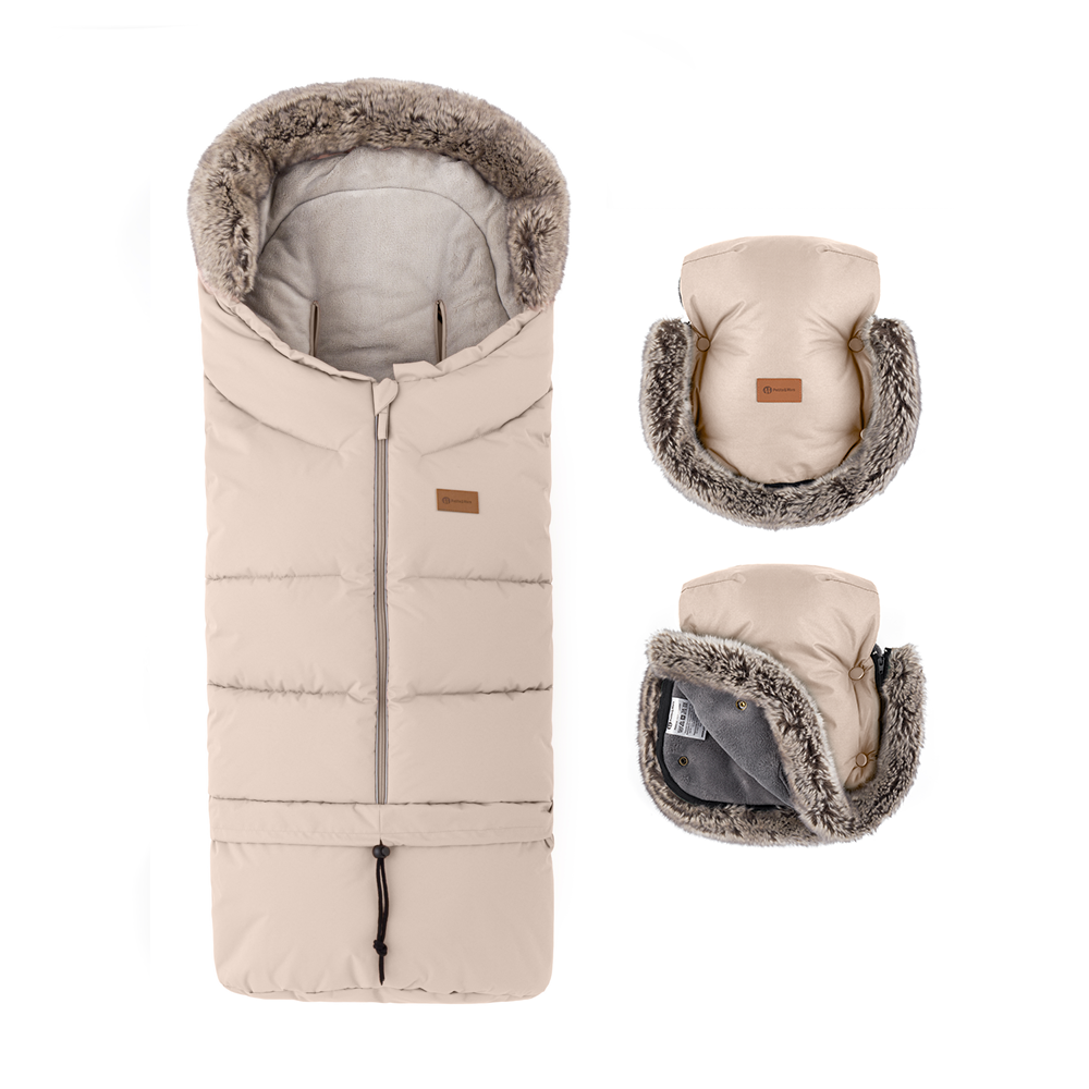 PETITE&amp;amp;amp;amp;amp;amp;amp;amp;amp;amp;amp;amp;amp;amp;MARS Téli szett Arctic 4in1 bundazsák + kézmelegítő kesztyű babakocsira Furry Rose Petal
