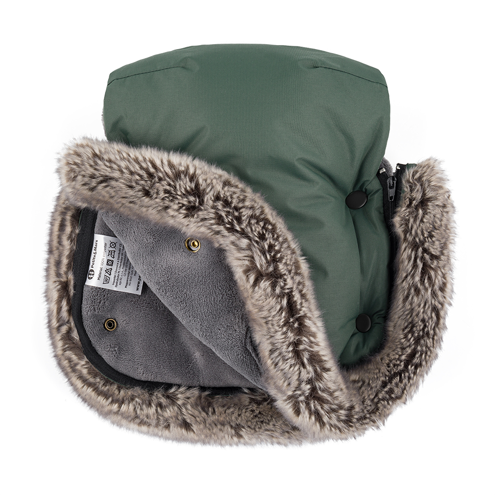 PETITE&amp;amp;amp;amp;amp;amp;amp;amp;amp;amp;MARS Téli szett Arctic 4in1 bundazsák + kézmelegítő kesztyű babakocsira Furry Veritable Khaki