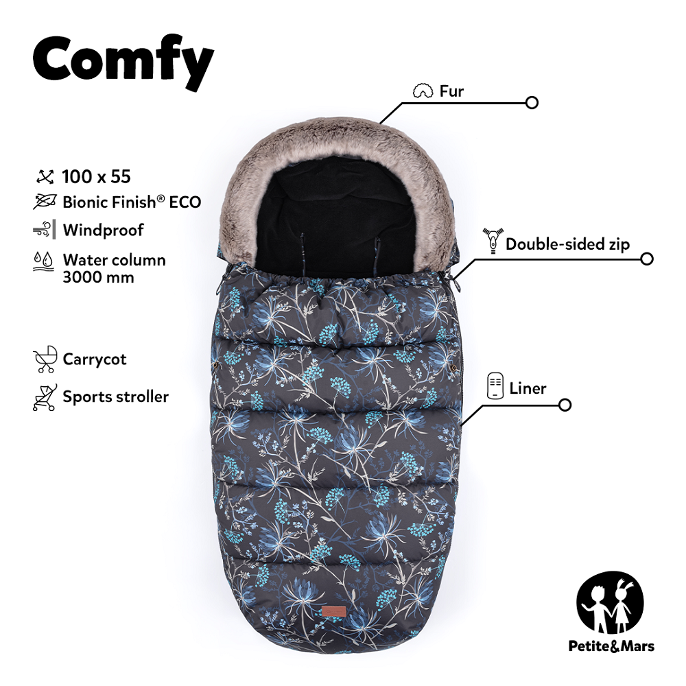 PETITE&amp;amp;amp;MARS Téli szett Comfy 4in1 bundazsák + kézmelegítő kesztyű babakocsira Furry Elegant Caramel