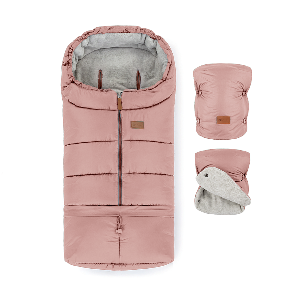 PETITE&amp;amp;amp;amp;amp;amp;MARS Téli szett Jibot 3in1 bundazsák + kézmelegítő kesztyű babakocsira Jasie Dusty Pink