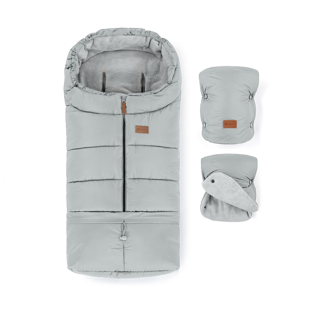 PETITE&amp;amp;amp;amp;amp;amp;amp;amp;amp;amp;amp;amp;amp;amp;amp;amp;amp;amp;amp;amp;MARS Téli szett Jibot 3in1 bundazsák + kézmelegítő kesztyű babakocsira Jasie Quiet Grey