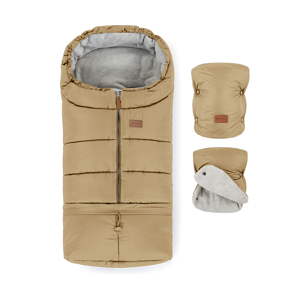 PETITE&amp;amp;amp;amp;amp;amp;MARS Téli szett Jibot 3in1 bundazsák + kézmelegítő kesztyű babakocsira Jasie Sweet Toffee