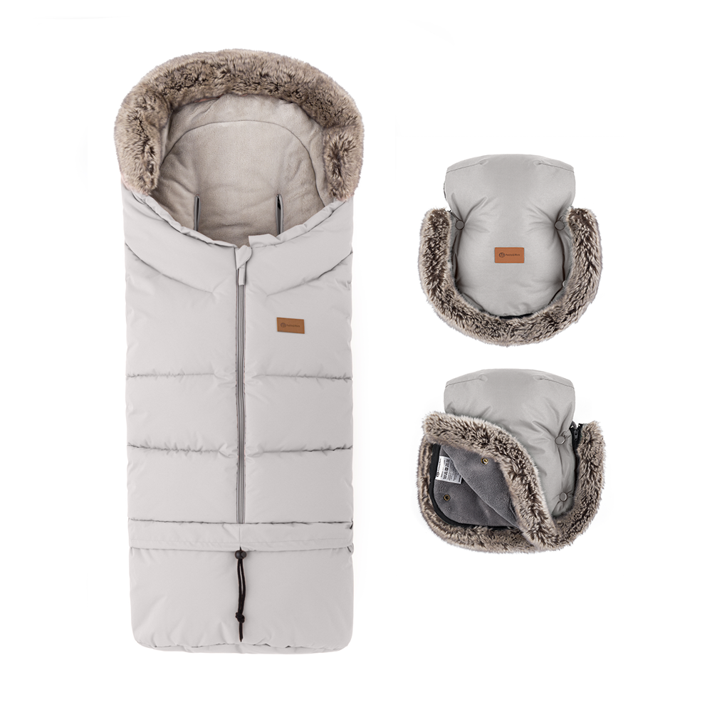PETITE&amp;amp;amp;amp;amp;amp;amp;amp;amp;amp;MARS Téli szett Arctic 4in1 bundazsák +kézmelegítő kesztyű babakocsira Furry Champagne Shower