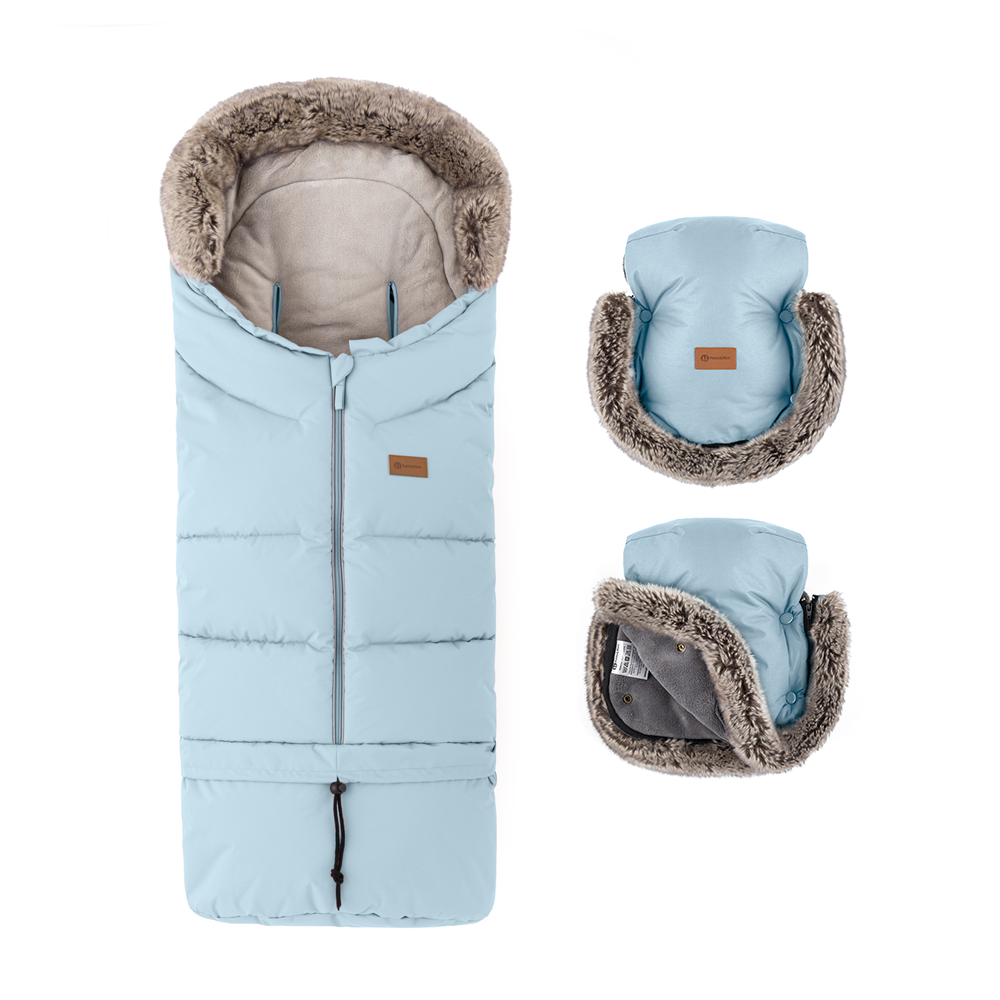 PETITE&amp;amp;amp;amp;amp;amp;amp;amp;amp;amp;amp;MARS Téli szett Arctic 4in1 bundazsák + kézmelegítő kesztyű babakocsira Furry Sky Whisper
