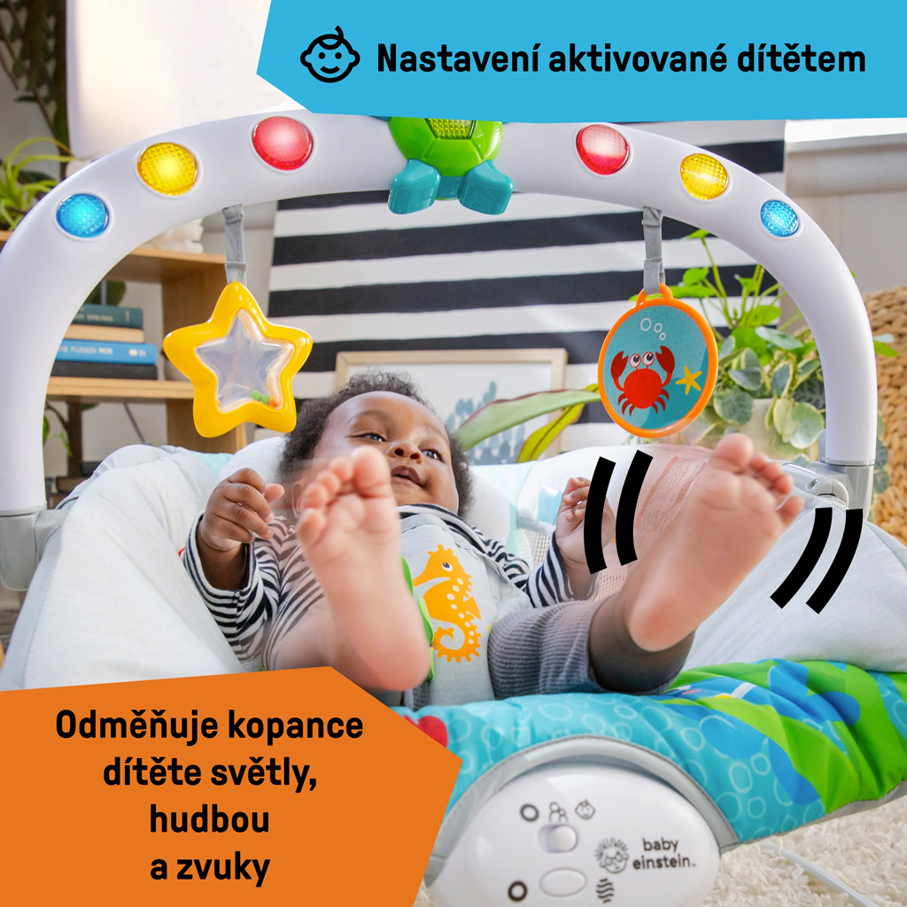 BABY EINSTEIN Zenei vibráló hintaszék fényekkel Kick to It Neptune 9 kg-ig