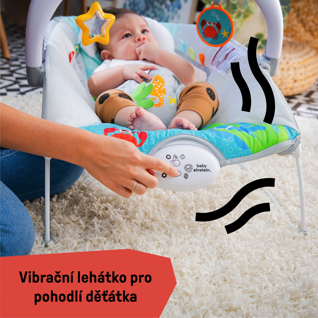 BABY EINSTEIN Zenei vibráló hintaszék fényekkel Kick to It Neptune 9 kg-ig