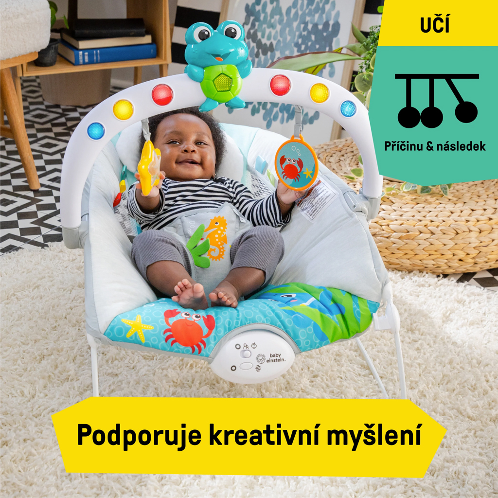 BABY EINSTEIN Zenei vibráló hintaszék fényekkel Kick to It Neptune 9 kg-ig
