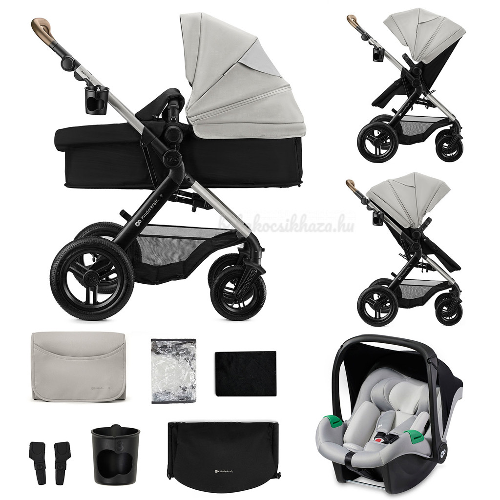 KINDERKRAFT Kombinált babakocsi 3 az 1-ben Moov 2 XL Air Szürke