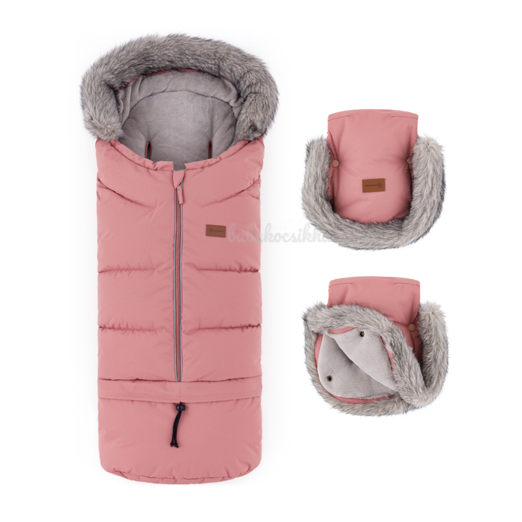 PETITE&MARS Arctic 4v1 téli bundazsák szett + babakocsi kézmelegítő Furry Old Rose